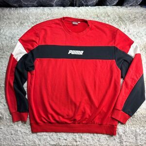 Puma Men's Bold Red and Black Crewneck Sweater Colorblock